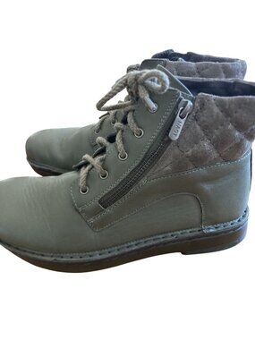 Naot Womens Quilted Ankle Boots Olive Green & Suede Size 36 EU Side Zippers & La
